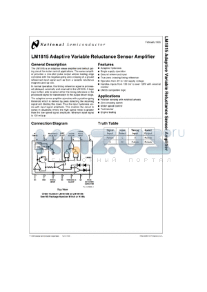 LM1815N datasheet - Adaptive Variable Reluctance Sensor Amplifier
