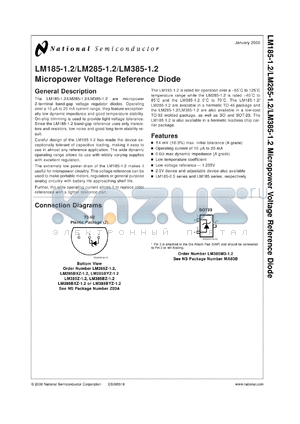 LM185H-1.2-MLS datasheet - Micropower Voltage Reference Diode [Discontinued]