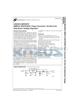 LM2594HVMX-12 datasheet - SIMPLE SWITCHER Power Converter 150 kHz 0.5A Step-Down Voltage Regulator