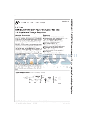 LM2596SX-12 datasheet - SIMPLE SWITCHER Power Converter 150 KHz 3A Step-Down Voltage Regulator