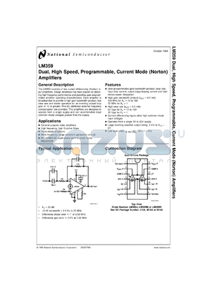 LM359MX datasheet - Dual, High Speed, Programmable, Current Mode (Norton) Amplifiers