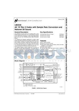 LM4548VHX datasheet - AC 97 Codec with Sample Rate Conversion and National 3D Sound