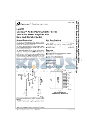 LM4700T datasheet - Overture 30 Watt Audio Power Amplifier with Mute and StandbyModes