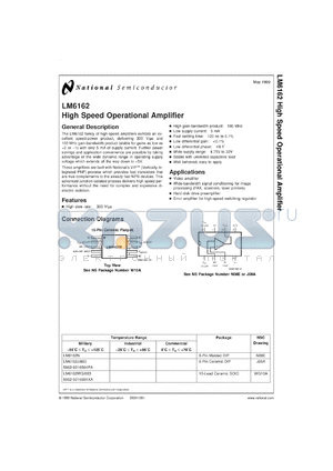 LM6162J-QMLV datasheet - High Speed Operational Amplifier