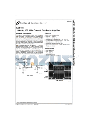 LM6181IMX-8 datasheet - 100 mA, 100 MHz Current Feedback Amplifier