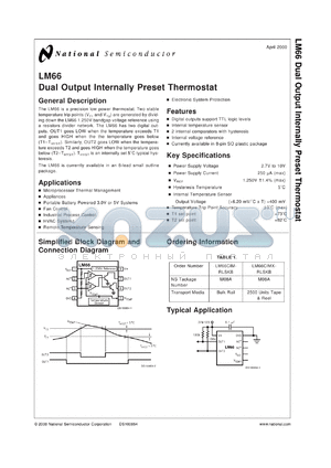 LM66CIM-RLSKB datasheet - Dual Output Internally Preset Thermostat