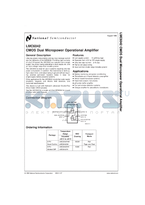 LMC6042AIMX datasheet - CMOS Dual Micropower Operational Amplifier