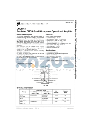 LMC6064AIN datasheet - Precision CMOS Quad Micropower Operational Amplifier