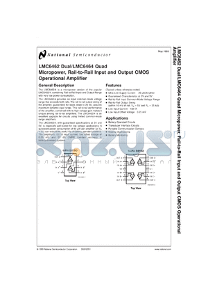 LMC6462BMWC datasheet - Dual Micropower, Rail-to-Rail Input and Output CMOS Operational Amplifier