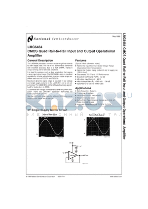 LMC6484IM datasheet - CMOS Quad Rail to Rail Input and Output Operational Amplifier