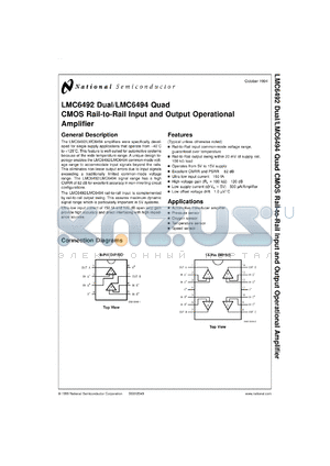 LMC6492MWC datasheet - Dual CMOS Rail-to-Rail Input and Output Operational Amplifier