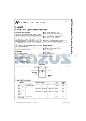 LMC662MWC datasheet - CMOS Dual Operational Amplifier