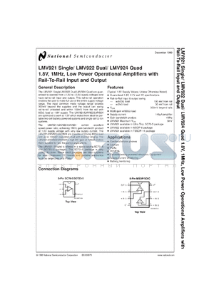 LMV921EVAL datasheet - 1.8V, 1MHz, Low Power Operational Amplifiers with Rail-To-Rail Input and Output