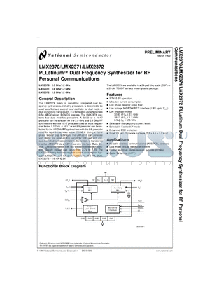 LMX2370SLB datasheet - 2.5 GHz/1.2 GHz PLLatinum Dual Frequency Synthesizer for RF Personal Communications [Preliminary]