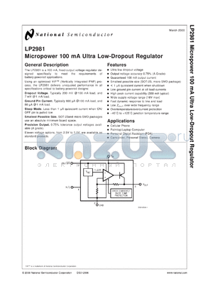 LP2981IBP-2.5 datasheet - Micropower 100 mA Ultra Low-Dropout Regulator