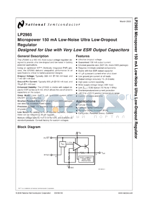 LP2985IBP-3.3 datasheet - Micropower 150 mA Low-Noise Ultra Low-Dropout Regulator