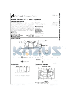 MM54C74J/883 datasheet - Dual D Flip-Flop