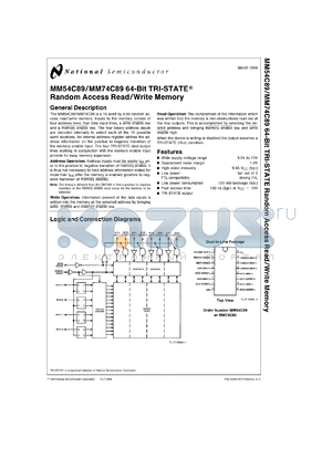 MM54C89J/883 datasheet - 64-Bit TRI-STATE Random Access Read/Write Memory