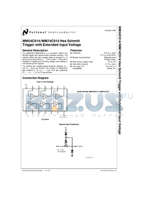 MM54C914J/883 datasheet - Hex Schmitt Trigger with Extended Input Voltage