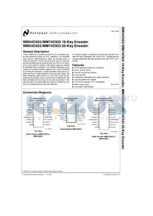 MM54C923J-MIL datasheet - 20-Key Encoder