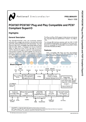 PC87307-ICE/VUL datasheet - Plug and Play Compatible and PC97 Compliant SuperI/O [Life-time buy]