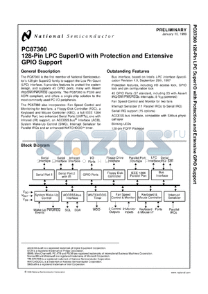 PC87360-ICK/VLA datasheet - 128-Pin LPC SuperI/O with Protection and Extensive GPIO Support [Preliminary]