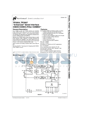 TP3067N datasheet - Enhanced Serial Interface CMOS CODEC/Filter COMBO
