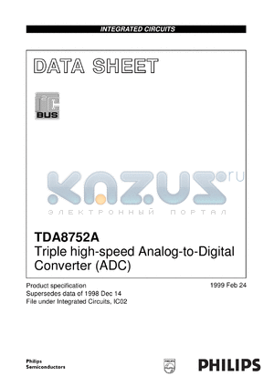 TDA8752AH/6/C4 datasheet - Triple high speed Analog-to-Digital Converter (ADC)