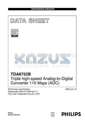 TDA8752BH/8/C5 datasheet - Triple high-speed Analog-to-Digital Converter 110 Msps (ADC)
