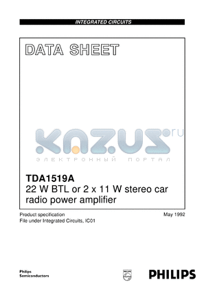 TDA1519A/N2 datasheet - 22 W BTL or 2 x 11 W stereo car radio power amplifier