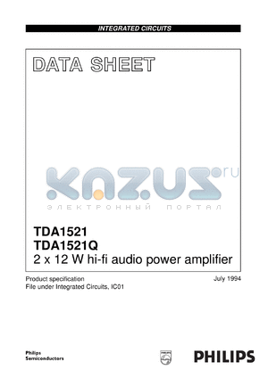 TDA1521Q/N5 datasheet - 2 x 12 W hi-fi audio power amplifier