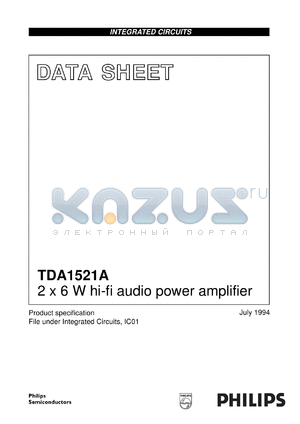 TDA1521A/N5 datasheet - 2 x 6 W hi-fi audio power amplifier