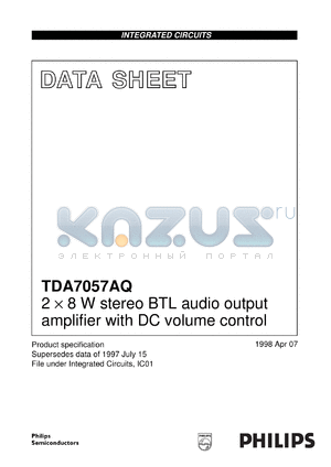 TDA7057AQ/N2 datasheet - 2 x 8 W stereo BTL audio output amplifier with DC volume control