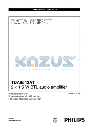 TDA8542AT/N1 datasheet - 2 x 1.5 W BTL audio amplifier