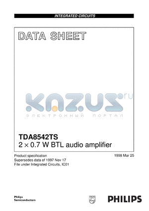 TDA8542TS/N1 datasheet - 2 x 0.7 W BTL audio amplifier