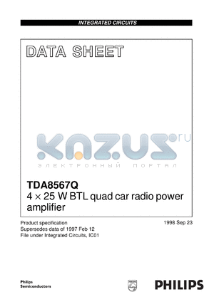 TDA8567Q/N3 datasheet - 4 x 25 W BTL quad car radio power amplifier