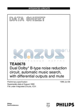 TEA0678T/V2/S1 datasheet - Dual Dolby* B-type noise reduction circuit, automatic music search, with differential outputs and mute