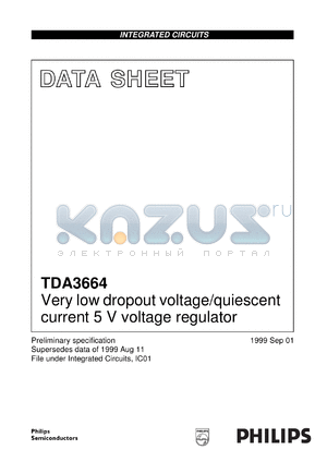 TDA3664T/N1 datasheet - Very low dropout voltage/quiescent current 5 V voltage regulator