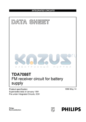 TDA7088T/V1 datasheet - FM receiver circuit for battery supply