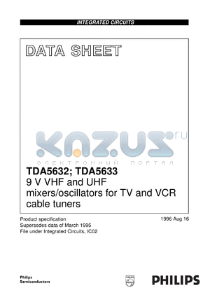 TDA5633T/C1 datasheet - 9 V VHF and UHF mixers/oscillators for TV and VCR cable tuners