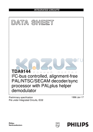 TDA9144/N2 datasheet - I2C-bus controlled, alignment-free PAL/NTSC/SECAM decoder/sync processor with PALplus helper demodulator