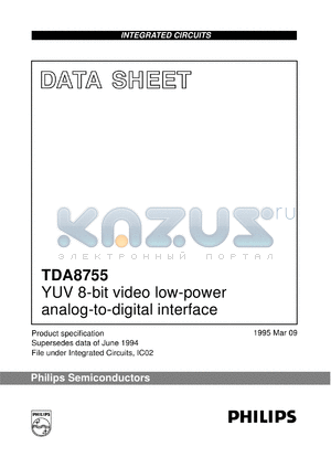 TDA8755T/C1 datasheet - YUV 8-bit video low-power analog-to-digital interface