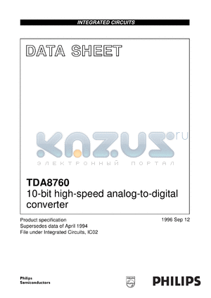 TDA8760K/2/C1/S1 datasheet - 10-bit high-speed analog-to-digital converter