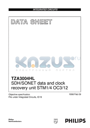 TZA3004HL/C3 datasheet - SDH/SONET data and clock recovery unit STM1/4 OC3/12