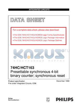 74HCT163U datasheet - Presettable synchronous 4-bit binary counter; synchronous reset