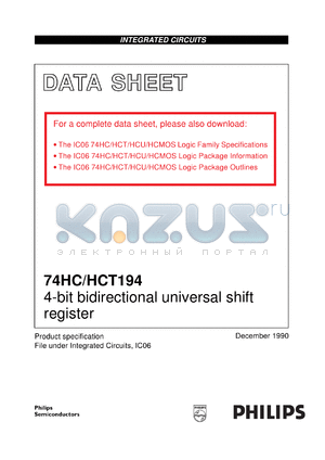 74HC194N datasheet - 4-bit bidirectional universal shift register