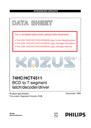 74HC4511U datasheet - BCD to 7-segment latch/decoder/driver