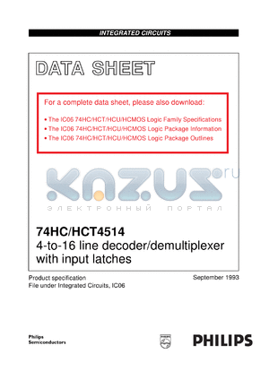 74HC4514N3 datasheet - 4-to-16 line decoder/demultiplexer with input latches