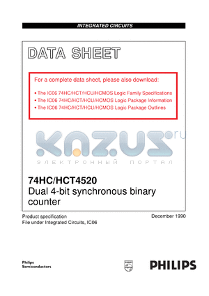 74HC4520DB datasheet - Dual 4-bit synchronous binary counter