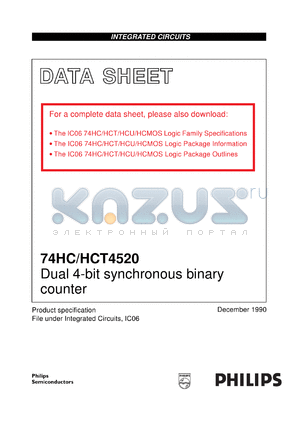 74HCT4520D datasheet - Dual 4-bit synchronous binary counter